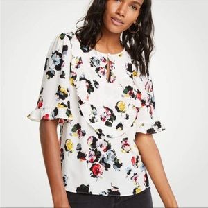 Ann Taylor Floral Bib Ruffle Blouse